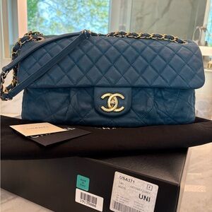 Chanel Blue Quilted Shoulder Bag with Gold Accents